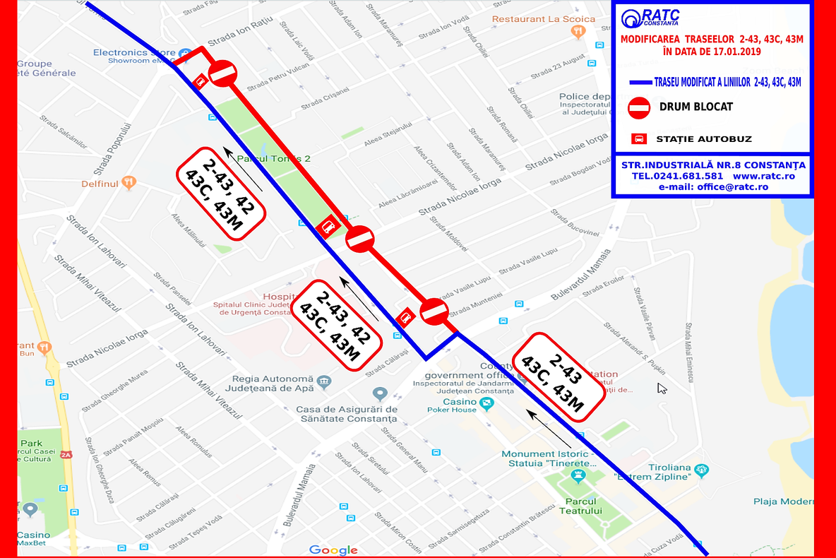 RATC: Traseele liniilor 2-43, 43C și 43M vor fi modificate joi