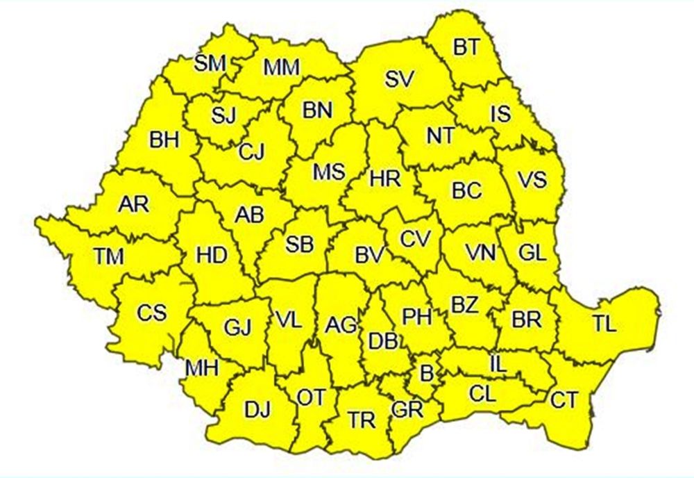 COD GALBEN  de instabilitate atmosferică și ploi torențiale în întreaga țară! Vezi intervalul