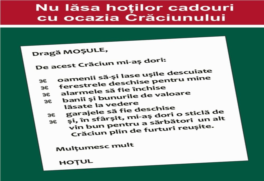 Nu lăsa un HOȚ să îți strice CRĂCIUNUL! Sfaturile polițiștilor
