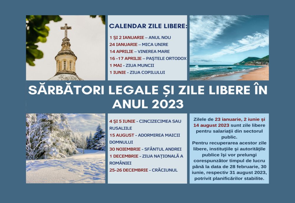 Calendarul zilelor libere de care vor beneficia salariații pe parcursul anului 2023