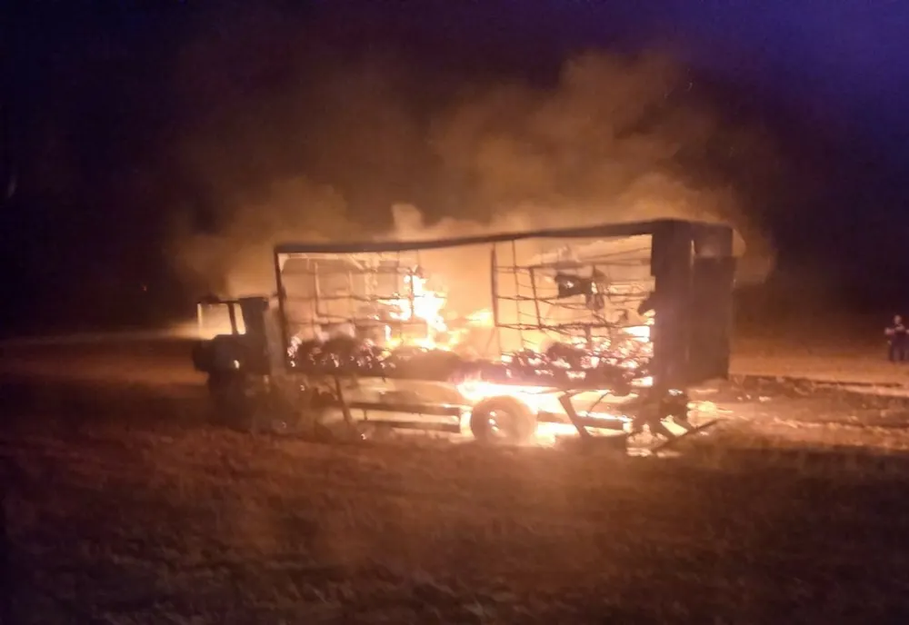 FOTO Camion cu zeci de stupi de albine făcut scrum într-un lan de grâu