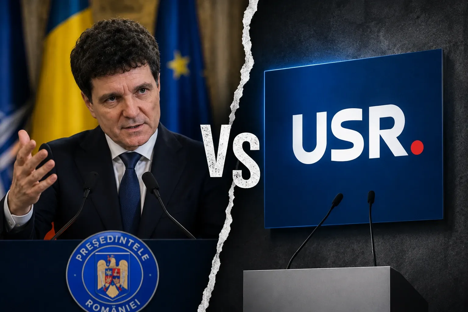 Nicușor Dan vs. USR/ Colaj foto AI