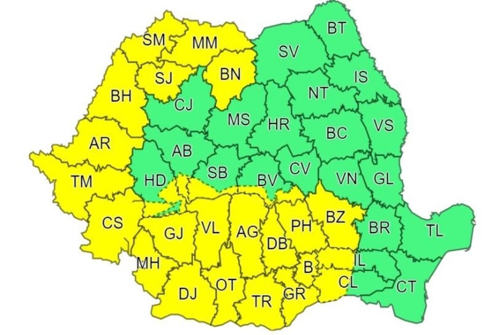 ANM a emis o atenţionare Cod Galben de ploi şi vânt. Mai multe judeţe din ţară vizate